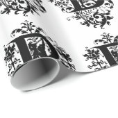 Papier Cadeau Monogramme B Modèle floral noir et blanc initial (Coin rond)