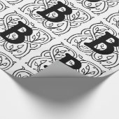 Papier Cadeau Monogramme B Modèle floral noir et blanc initial (Coin)