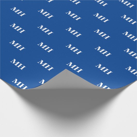 Papier Cadeau Monogramme blanc bleu simple et élégant (Coin)