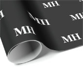 Papier Cadeau Monogramme blanc noir simple et élégant (Coin rond)