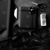 Papier Cadeau Monogramme classique | Simple noir et blanc modern