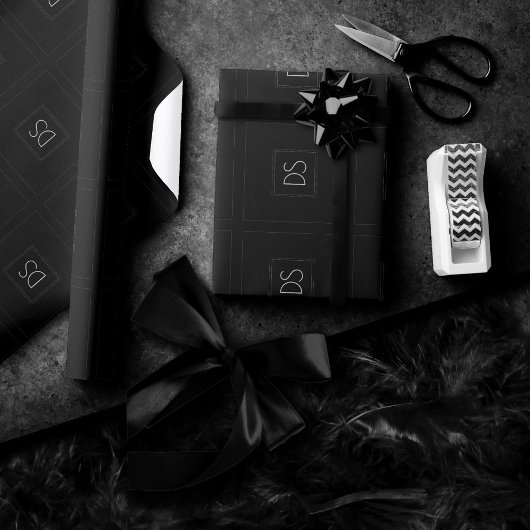 Papier Cadeau Monogramme classique | Simple noir et blanc modern