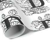 Papier Cadeau Monogramme D Modèle floral noir et blanc initial (Coin rond)