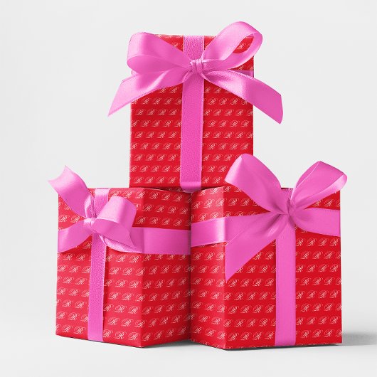 Papier Cadeau Monogramme de calligraphie classique chic rouge vi