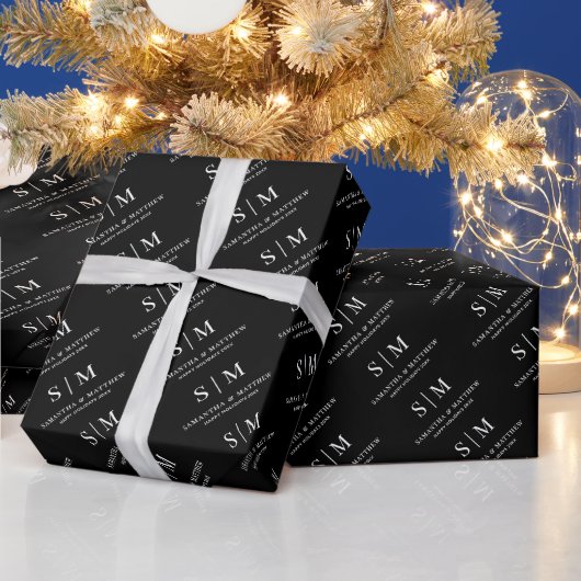 Papier Cadeau Monogramme de couple simple noir et blanc (Vacances)