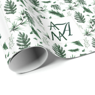Papier Cadeau Monogramme de feuilles vertes de forêt 3 initiales
