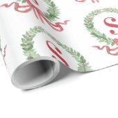 Papier Cadeau Monogramme de la couronne de Noël (Coin rond)