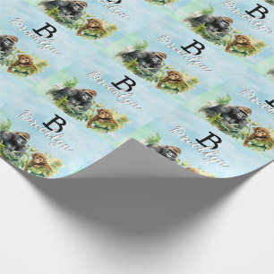 Papier Cadeau Monogramme de la jungle de chimpanzé de gorille pe