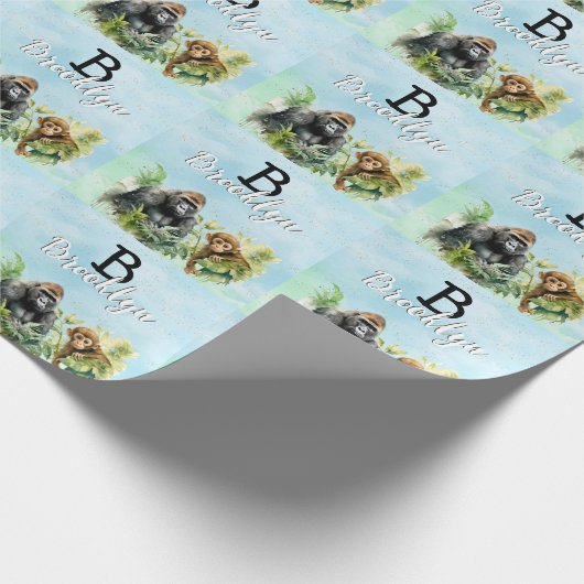 Papier Cadeau Monogramme de la jungle de chimpanzé de gorille pe (Coin)