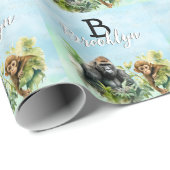 Papier Cadeau Monogramme de la jungle de chimpanzé de gorille pe (Coin rond)