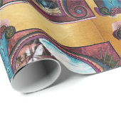 Papier Cadeau MONOGRAMME DE LA NATIVITÉ PARCHEMENT DE NOËL Bleu (Coin rond)