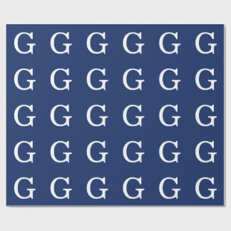 Papier Cadeau Monogramme de lettre initiale bleu blanc simple