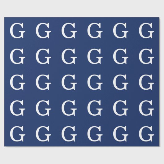 Papier Cadeau Monogramme de lettre initiale bleu blanc simple (Plat)
