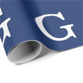Papier Cadeau Monogramme de lettre initiale bleu blanc simple (Coin rond)
