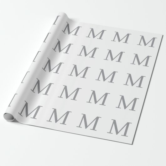 Papier Cadeau Monogramme de lettre initiale gris chic moderne (Déroulé)