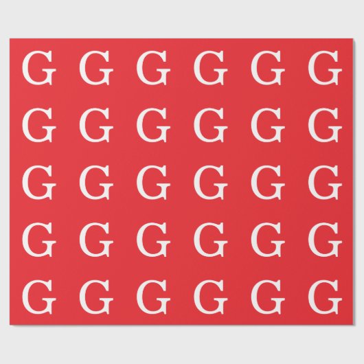 Papier Cadeau Monogramme de lettre initiale rouge blanc simple (Plat)