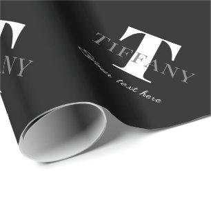 Papier Cadeau Monogramme de nom personnalisé noir et blanc brill