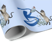 Papier Cadeau Monogramme de papillon de chat de Siamèse initial  (Coin rond)