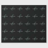 Papier Cadeau Monogramme de script cursif éditable Noir Bleu Bla (Plat)