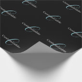 Papier Cadeau Monogramme de script cursif éditable Noir Bleu Bla (Coin)