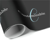 Papier Cadeau Monogramme de script cursif éditable Noir Bleu Bla (Coin rond)