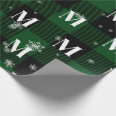 Papier Cadeau Monogramme d'hiver initial de Plaid vert et de flo (Coin)