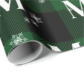 Papier Cadeau Monogramme d'hiver initial de Plaid vert et de flo (Coin rond)