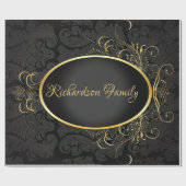 Papier Cadeau Monogramme d'or noir Classy Royal Style Enveloppem (Plat)