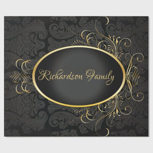 Papier Cadeau Monogramme d'or noir Classy Royal Style Enveloppem (Plat)