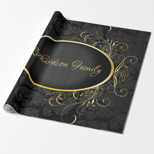 Papier Cadeau Monogramme d'or noir Classy Royal Style Enveloppem (Déroulé)