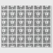 Papier Cadeau Monogramme E Modèle floral noir et blanc initial (Plat)