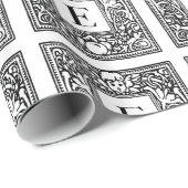 Papier Cadeau Monogramme E Modèle floral noir et blanc initial (Coin rond)