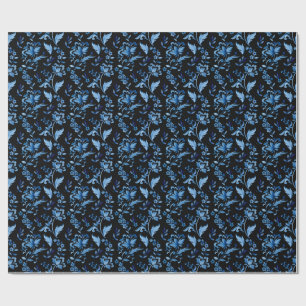 Papier Cadeau Monogramme Élégant Motif Floral Bleu Vintage