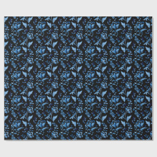 Papier Cadeau Monogramme Élégant Motif Floral Bleu Vintage