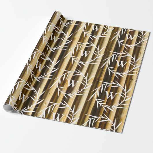 Papier Cadeau Monogramme en bambou rustique Lignes verticales Mo (Déroulé)