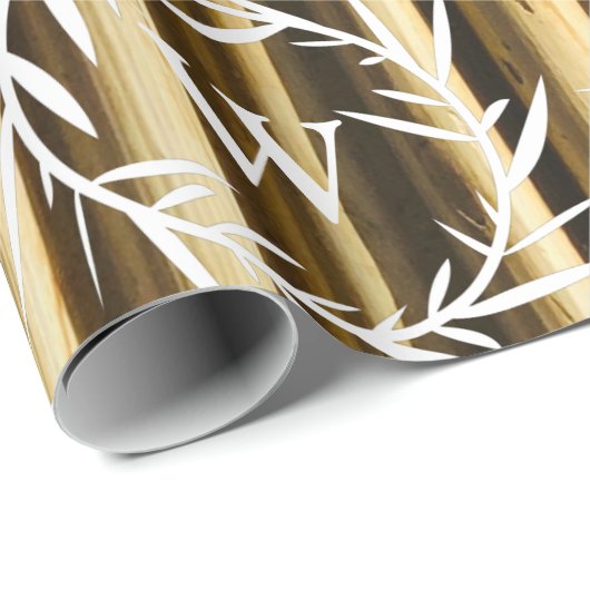 Papier Cadeau Monogramme en bambou rustique Lignes verticales Mo (Coin rond)