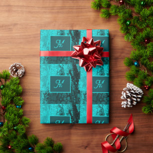 Papier Cadeau Monogramme en marbre Turquoise Bold Aqua