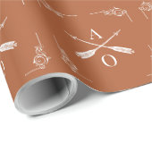 Papier Cadeau Monogramme et flèches orange brûlé (Coin rond)