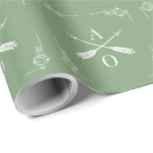 Papier Cadeau Monogramme et flèches vert mousse (Coin rond)