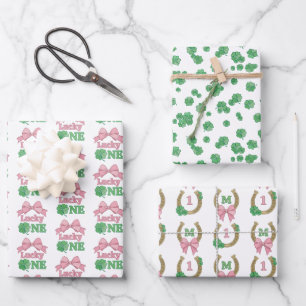 Papier cadeau Monogramme Fille Chanceuse 1er Anniv