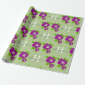 Papier Cadeau Monogramme Fleur Hawaïenne Violet Nom (Déroulé)