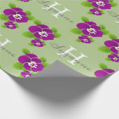 Papier Cadeau Monogramme Fleur Hawaïenne Violet Nom (Coin)