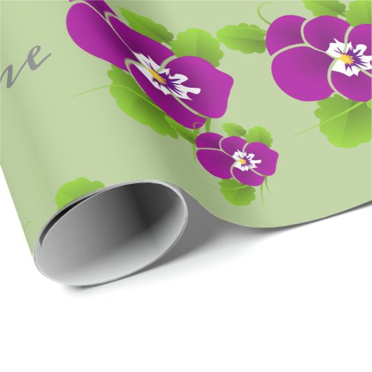 Papier Cadeau Monogramme Fleur Hawaïenne Violet Nom (Coin rond)