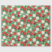 Papier Cadeau Monogramme floral blanc rouge de Noël Poinsettia (Plat)
