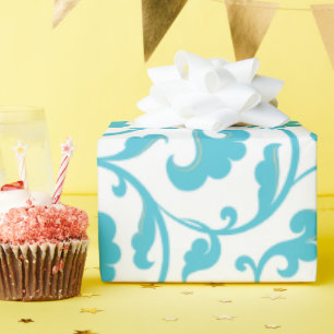 Papier Cadeau Monogramme floral bleu turquoise girly élégant de