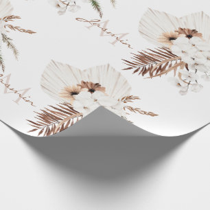Papier Cadeau Monogramme floral d'herbe de Pampas Boho rustique