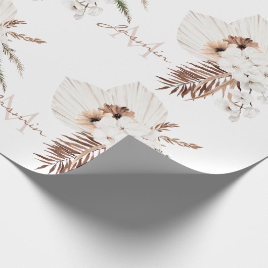 Papier Cadeau Monogramme floral d'herbe de Pampas Boho rustique (Coin)