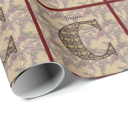 Papier Cadeau Monogramme Floral Initial C Votre Nom Élégant (Coin rond)