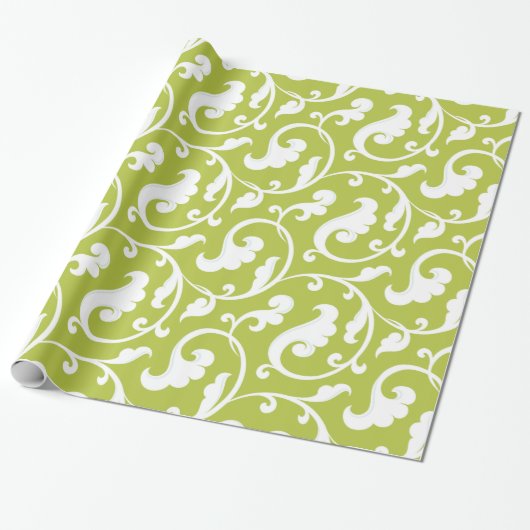 Papier Cadeau Monogramme floral vert girly élégant de motif (Déroulé)