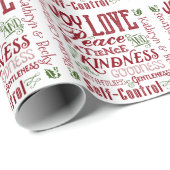 Papier Cadeau Monogramme Fruits de Noël de l'Esprit Rouge Vert (Coin rond)